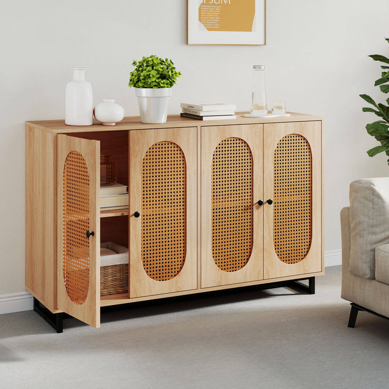 Buffet 50 "avec 4 portes en rotin et tablettes réglables