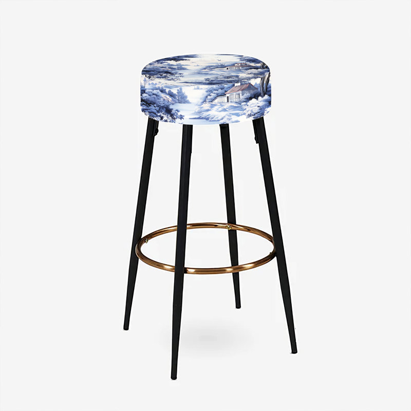 Ensemble de 2 tabourets de bar en cobalt à motif victorien floral