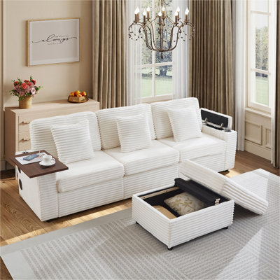 Canapé modulaire surdimensionné surdimensionné, canapé en velours côtelé avec porte-gobelets, port USB, espace de rangement et haut-parleur Bluetooth pour le salon et la chambre à coucher