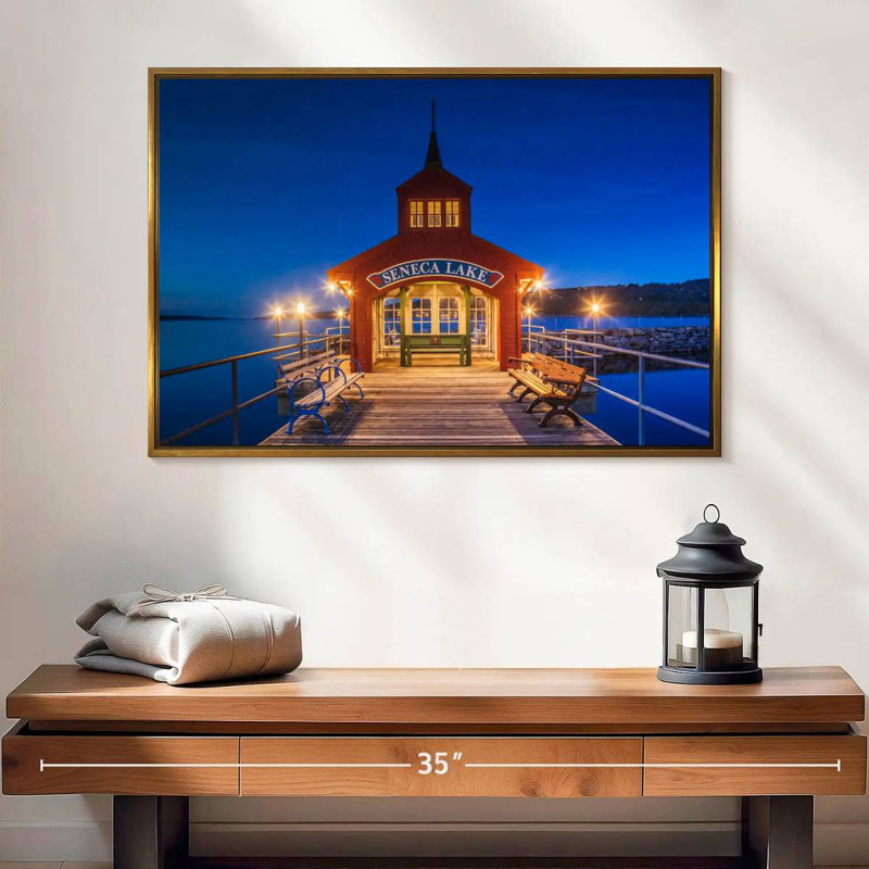 Seneca Lake Pier, Cadre flottant doré, 25 po x 17 po