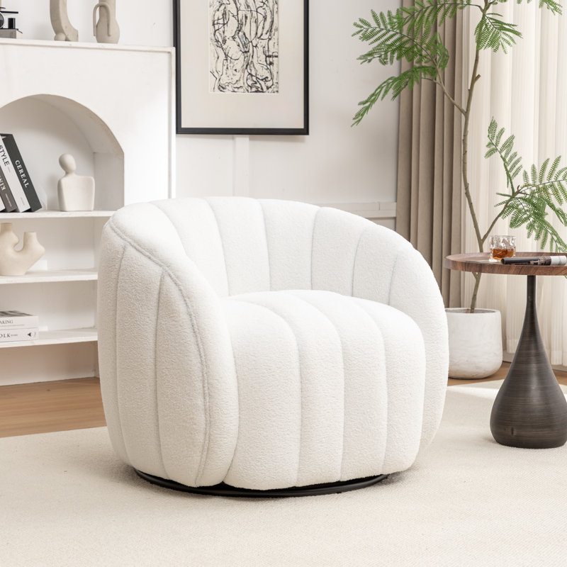 Bennett Upholstered Swivel Barrel Chair, White Polyester Blend