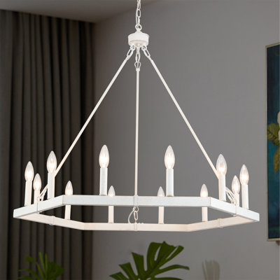 Luminaire de style chandelier à roulettes de style campagnard à 12 lumières de 35 pouces de style bougie pour le salon