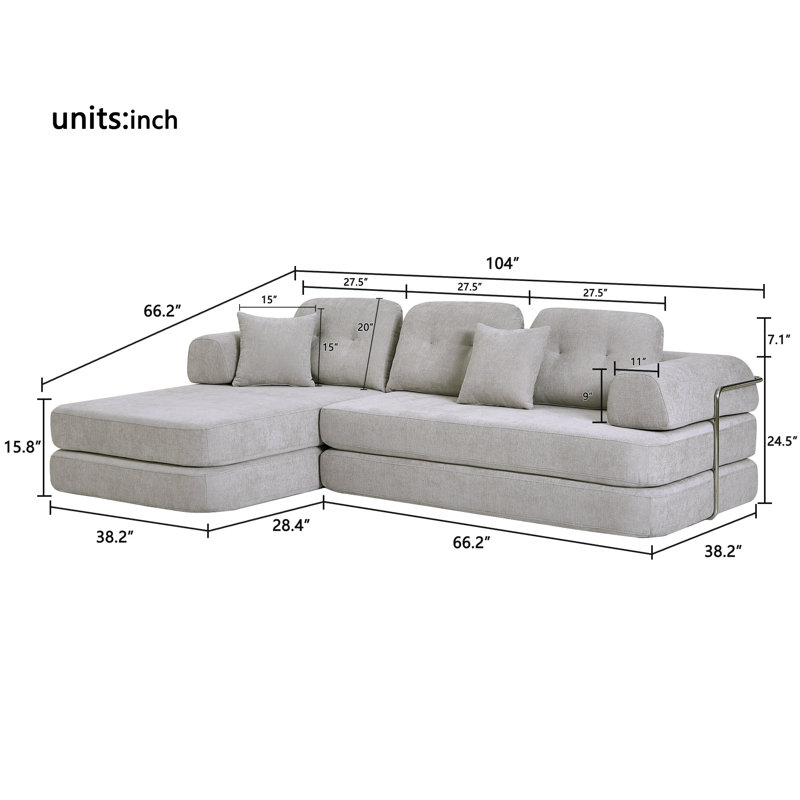 104" Boneless Modular Sectional Sofa with Chaise, Deep-Seat Compressed Chenille Couch, Memory Foam Cushioning, No-Assembly Required