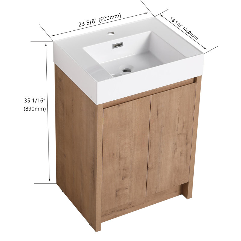 Khamille 24'' Single Freestanding Bathroom Vanity with Resin Top and Shelf, Glossy White