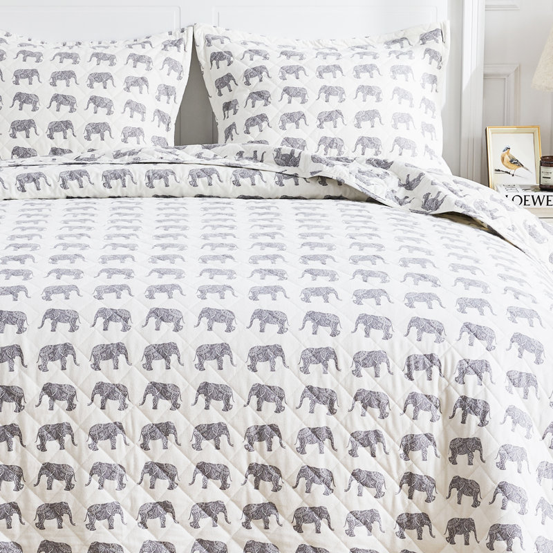 Elephant Flannel Cotton Quilt Set, King Quilt + 2 Shams