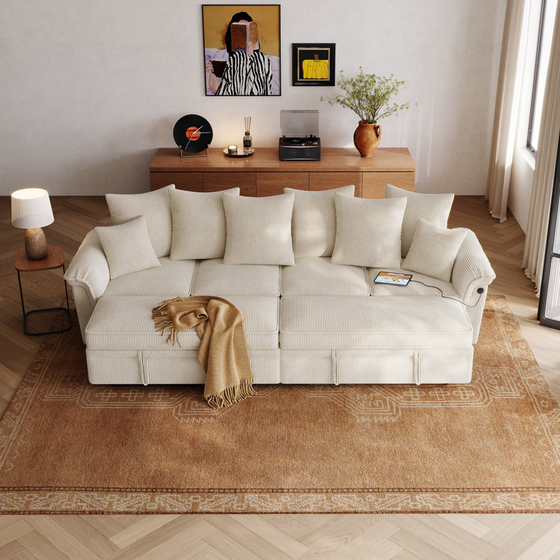   Canapé-lit modulaire gigogne escamotable avec charge USB et poches latérales Felipe, H 37,5 po x l 110 po x P 56 po