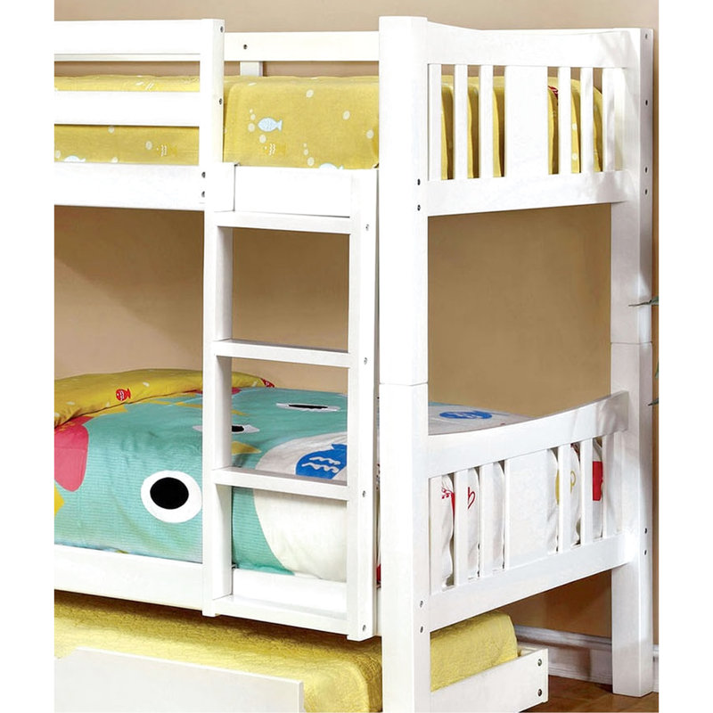 Lit simple superposé transitionnel en bois massif, finition blanche, attaché, 13 pièces Lattes, rails avec joint de verrouillage, lit gigogne non inclus, avec insert et non inclus