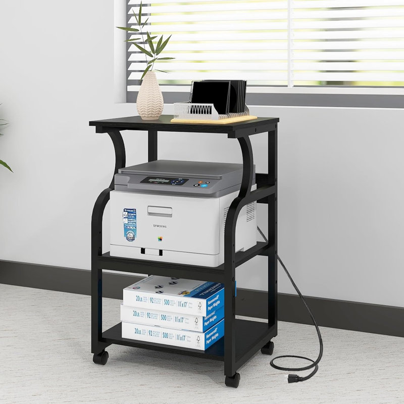29.5'' H x 20" W Printer Stand With Adjustable Storage Shelf,Utility Cart, Black