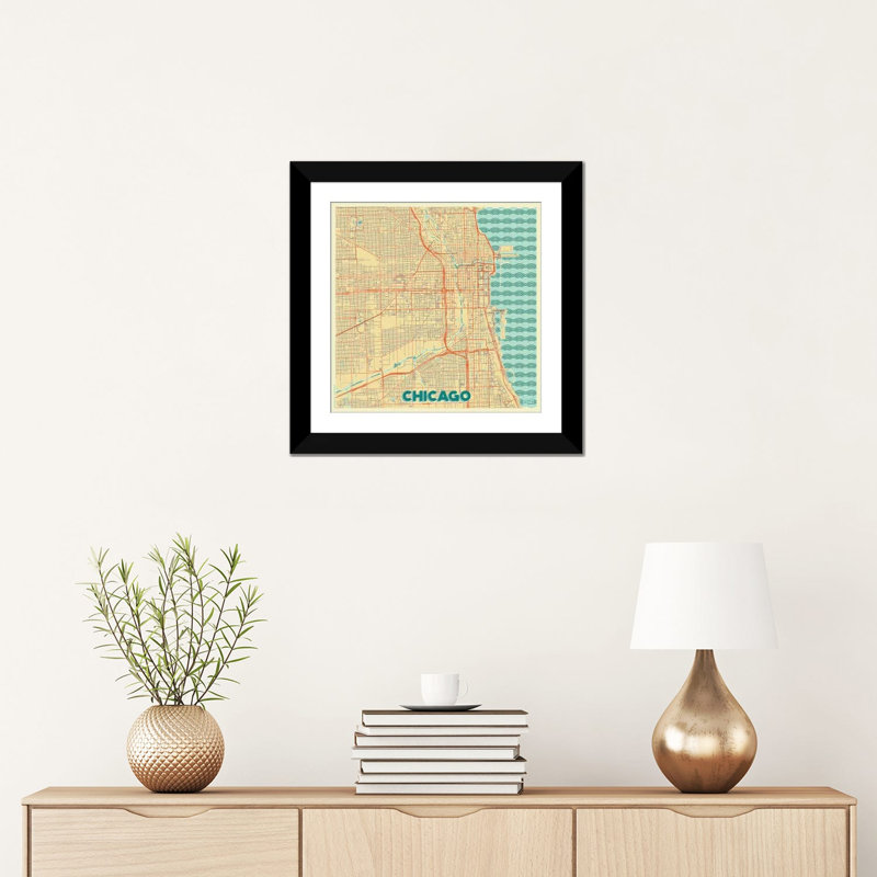 « chicago retro urban blueprint map », reproduction d’impression sur toile, H 24 po x l 24 po x P 1 po, Blanc