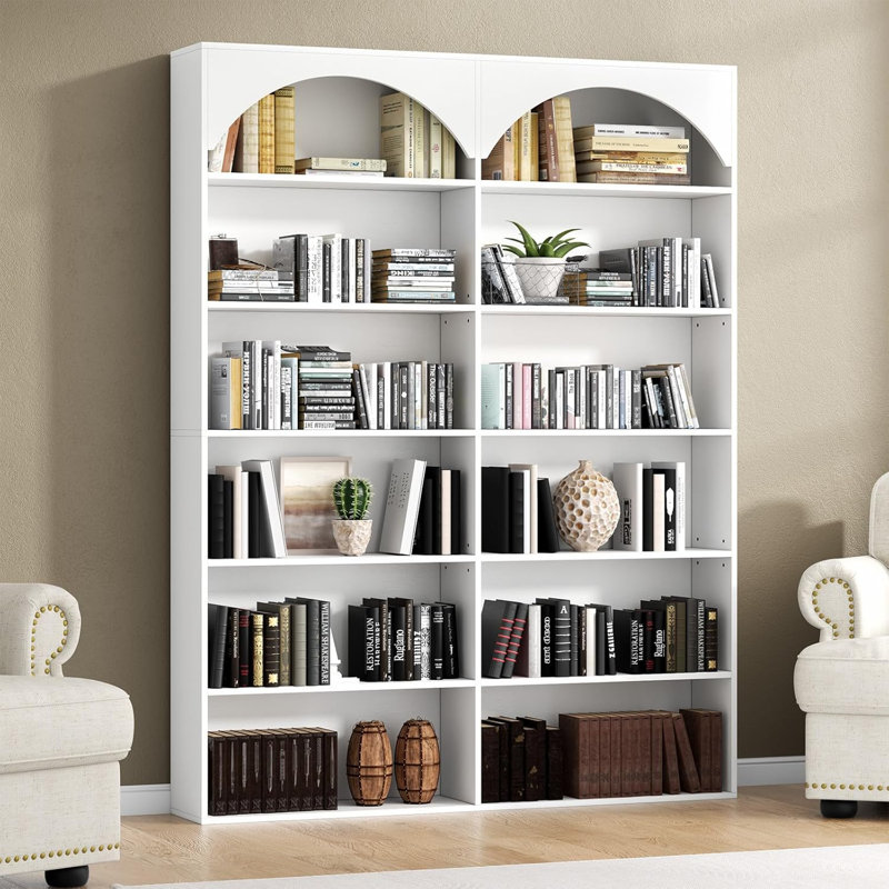 70.87'' X 46.8'' Double 7-Tier Standard Bookcase Open Display Shelf, White