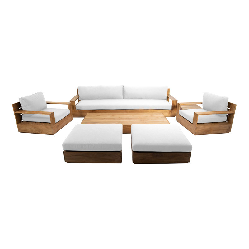 7 pc Pacific Teak Deep Seating Set with 72" Coffee Table, White