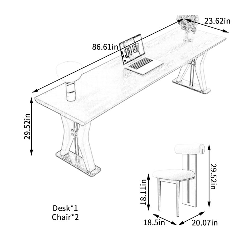 Long bureau d'ordinateur rectangulaire et chaises
