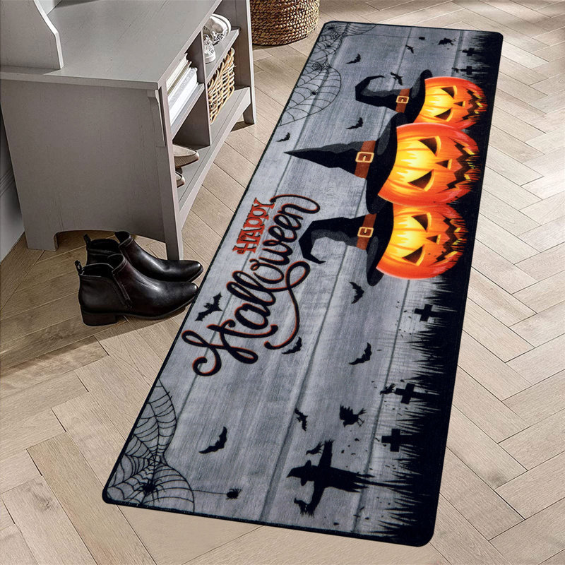 Demarquez Non-Slip Halloween Doormat, Black/Gray/Yellow, 24" x 71"