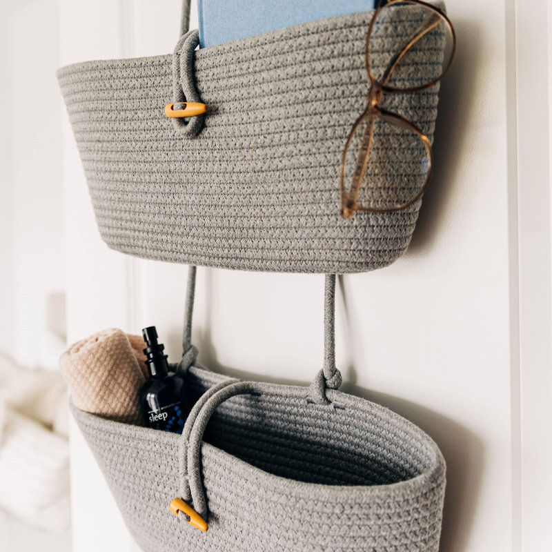 Rosecliff Heights Fabric Decorative Basket, Full Light Gray