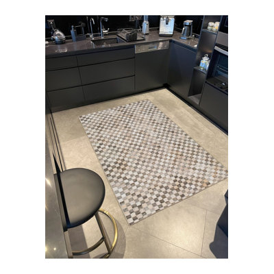 Tapis décoratif à motif géométrique moderne à carreaux brun