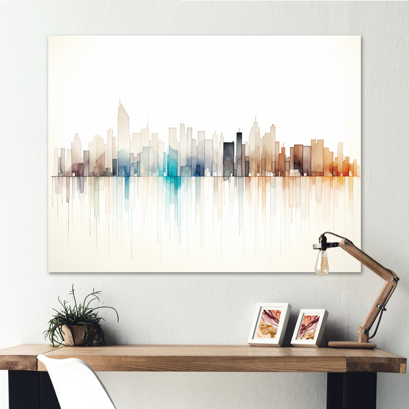 «Pearl Peaks Skycraper Skyline» sur toile, Toile tendue, H 12 po x l 20 po x P 1 po