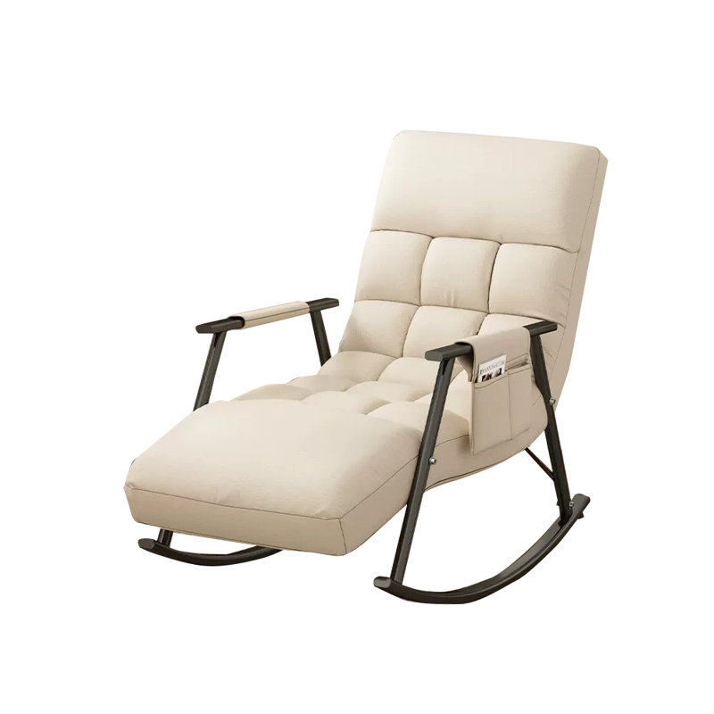 Chaise berçante réglable ergonomique en métal, Blanc cassé, Noir