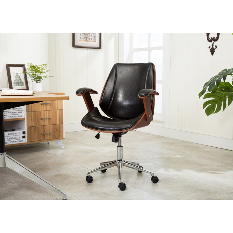 Hans Faux Leather Mid-Century Office Chair, Polished Obsidian