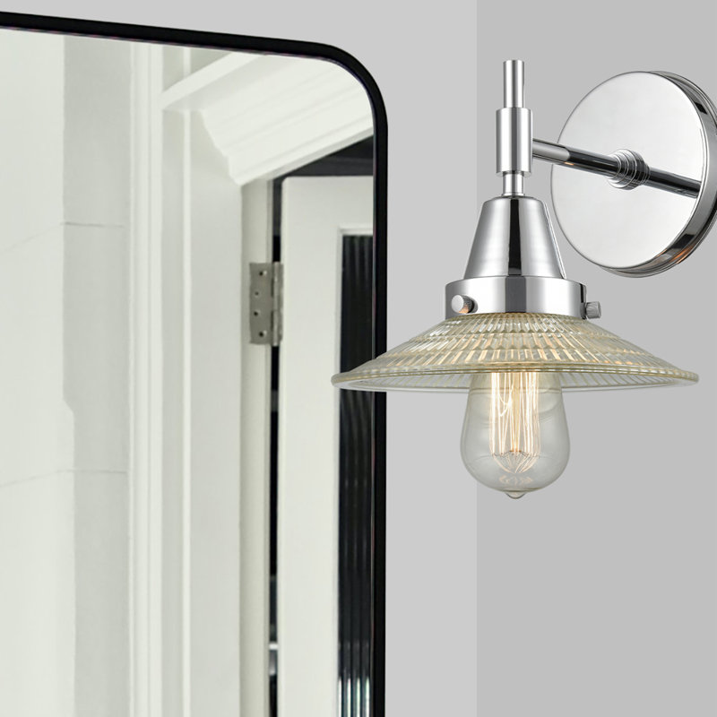 Gayle Armed Sconce, Polished Chrome, Clear Halophane, LED