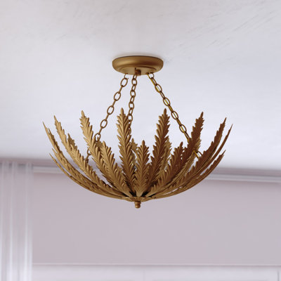 Marliyah 18-In W Heritage Gold Semi Flush Mount Ceiling Light Fxiture With Leaf Motif