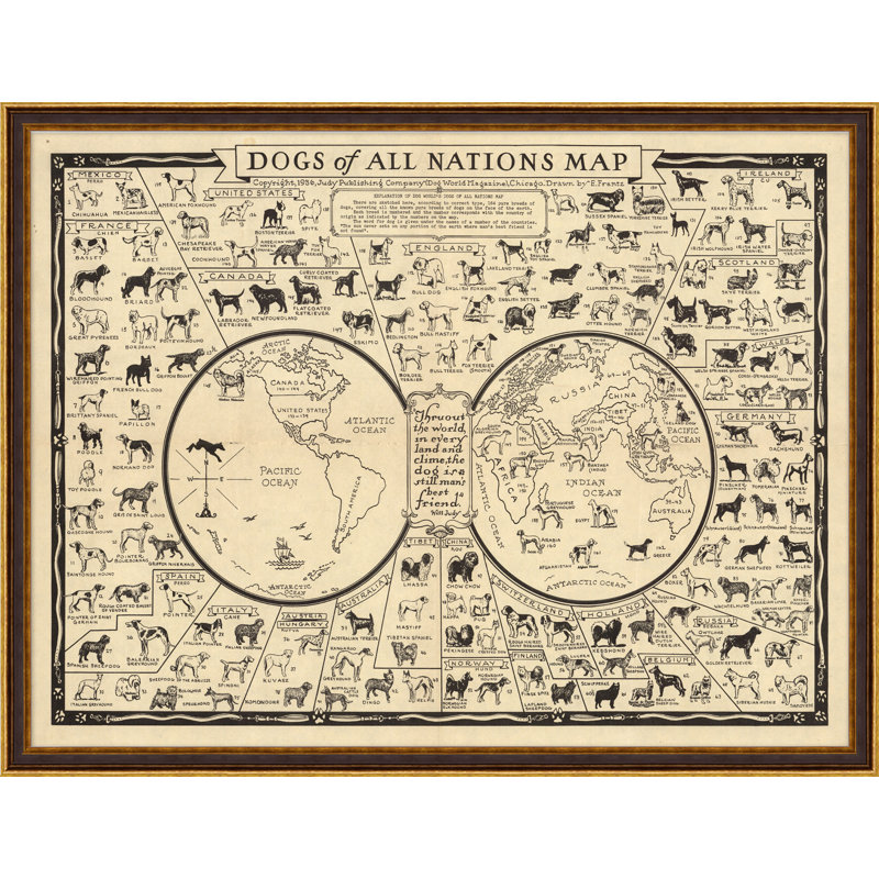 «Dogs of All Nation Map», impression encadrée