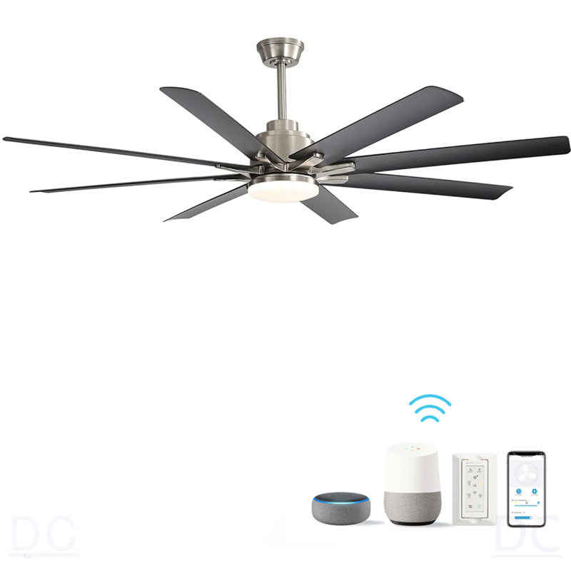 Ventilateur de plafond 66 pouces à profil bas en ABS avec lumières à intensité variable et moteur à courant continu réversible silencieux à 6 vitesses pour l'intérieur