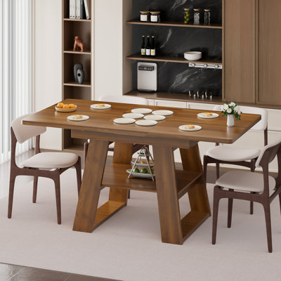 47.24''-66.92'' Rectangle Extendable Dining Table For 4-6, Extendable Kitchen Table With Removable Leaves, Space Saving