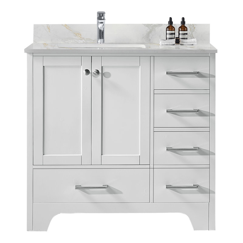 Meuble-lavabo 36 po Claristine, Blanc / veine grise, Gris, 8 po