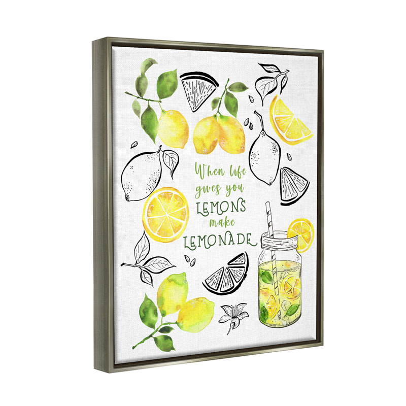 Ba-995 - «Floater Make Lemonade Kitchen», phrase encadrée sur toile par By the Lakeside, H 21 po x l 17 po x P 1,7 po