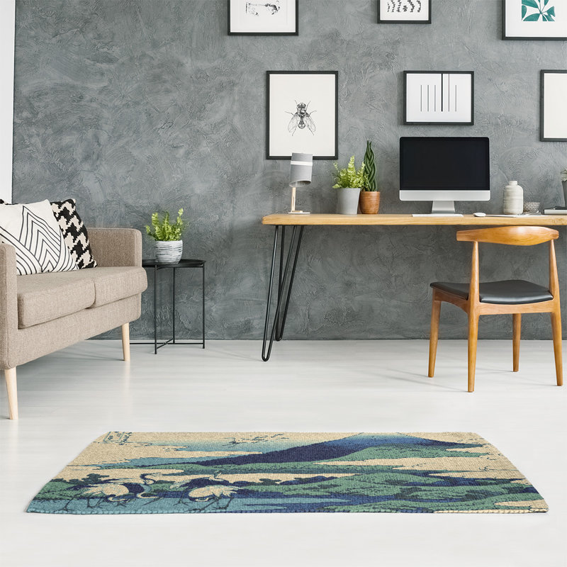 Tapis japonaises chenille jaune/bleu/vert, Rectangle 3 pi x 5 pi
