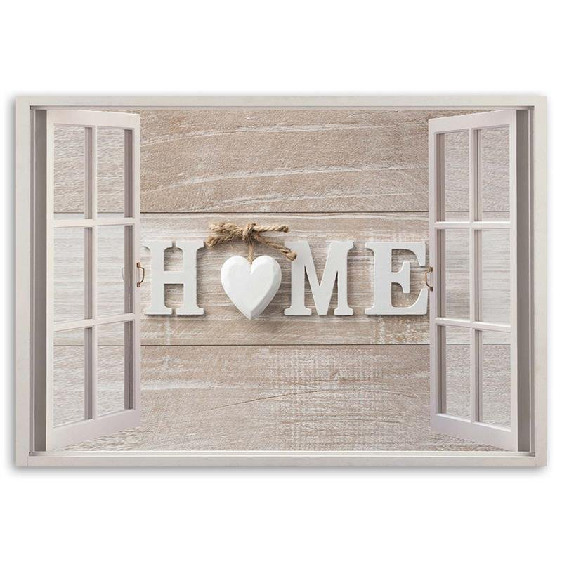 Leinwandbild Home Inscription Window Wooden Background