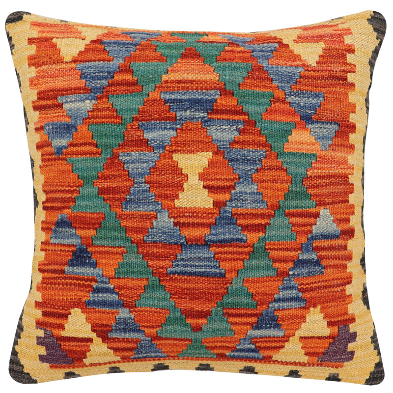 Coussin Bohème Marchant, Rouille / bleu / or / noir, H 18 po x l 20 po