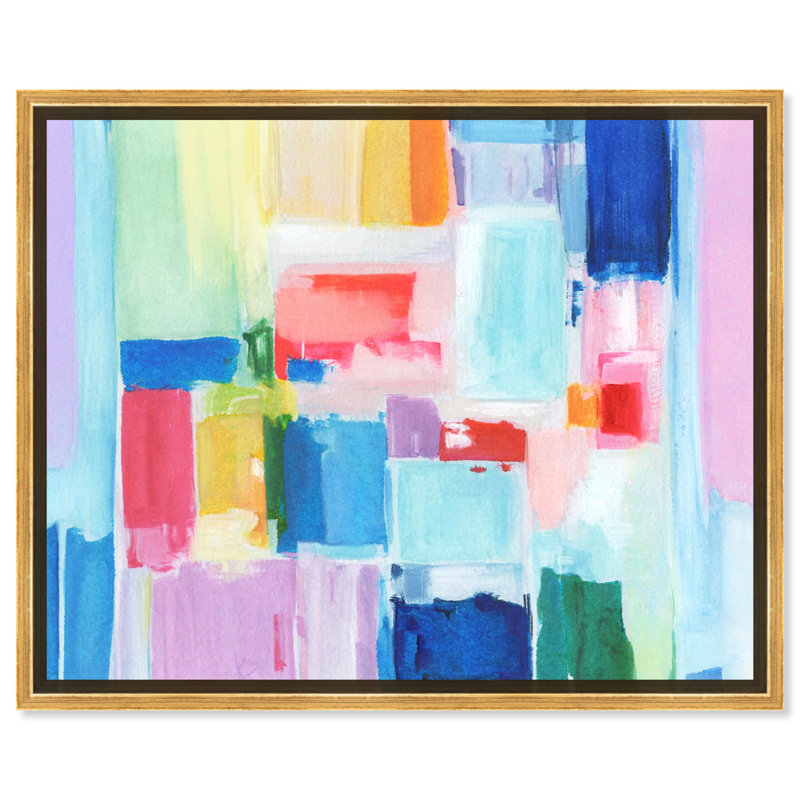 "Pastel Diamonds Canvas", art mural abstrait coloré par Art Remedy, Cadre doré, H 37 po x l 46 po
