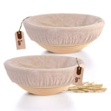 Bread Proofing Baskets For Sourdough Bread Baking - Set Of 2 9" Round Banneton Baskets With Liners, Made Of Finest Indonesian Rattan - Bake Perfect Artisan Bread Loaves At Home Like A Pro