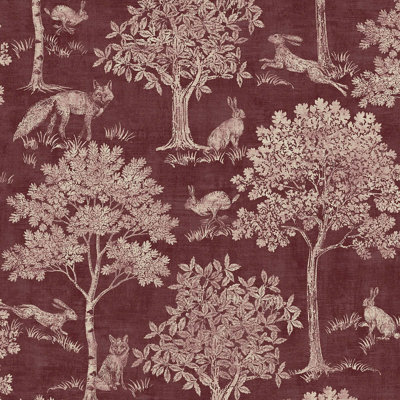Joules Fox & Hare Red Wallpaper