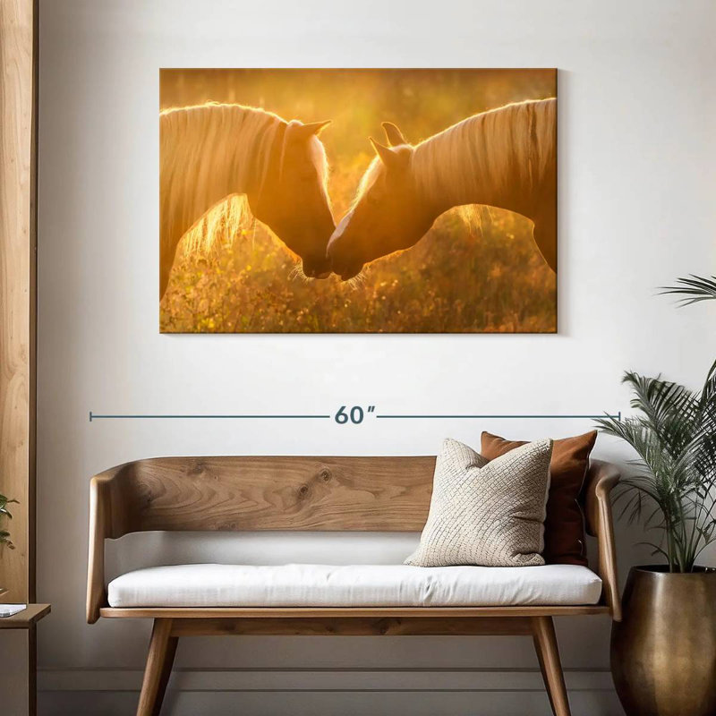 Hardie, coucher de soleil romantique, chevaux, H 30 po x l 45 po