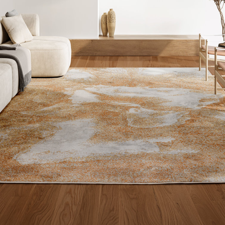 Coban Abstract Two-Tone Modern Orange/Beige/Cream Rug