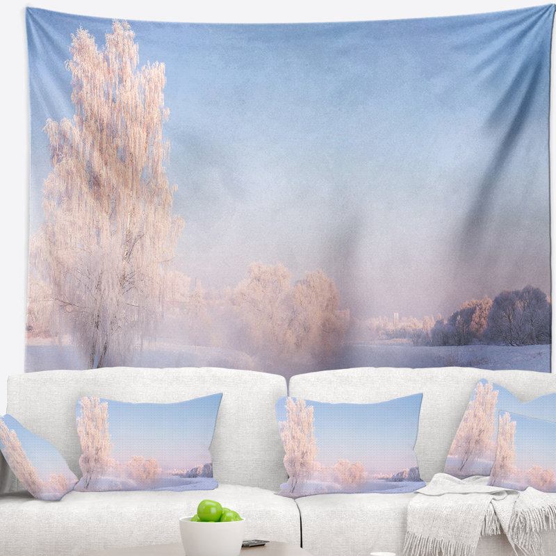 Paysage en cristal blanc avec tapisserie, H 78 po x l 92 po