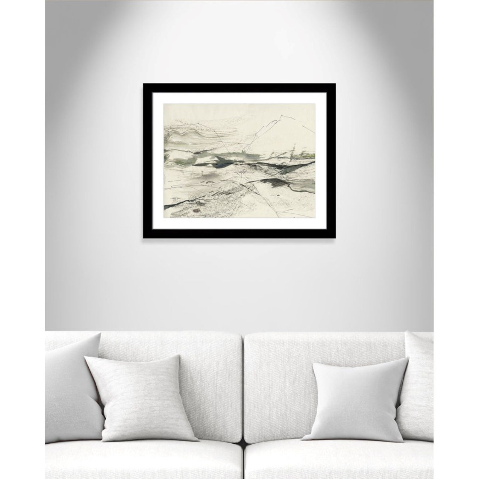 Green Sketches Print by PI Studio, 25" H x 31" W x 1.25" D, Black Cube Picture Framed, White