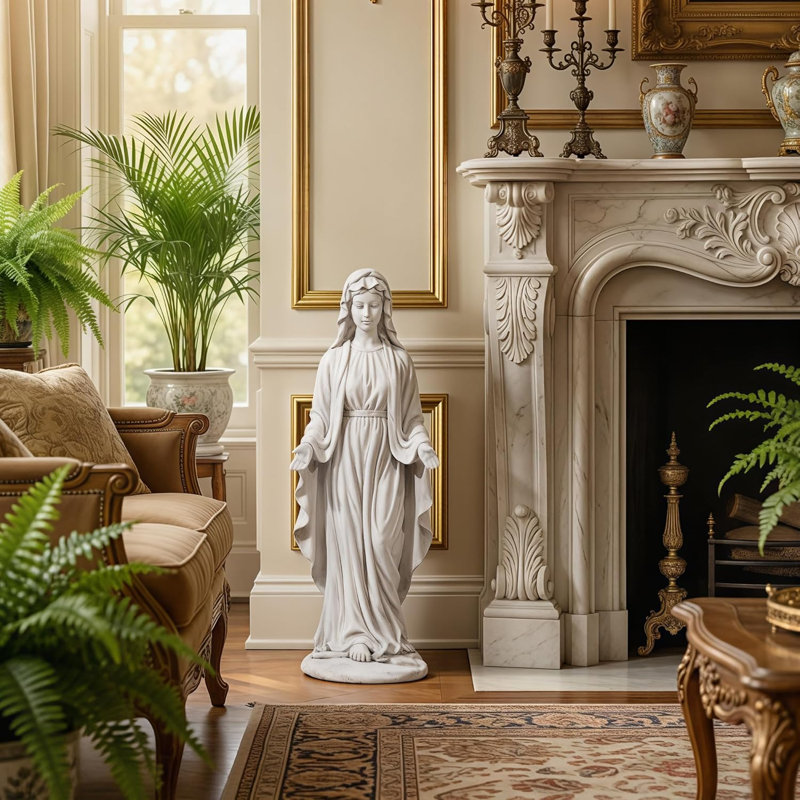 Statue de jardin 29,4 po oxyde de magnésium, Open Arms Blessed Mother (Ivory White)