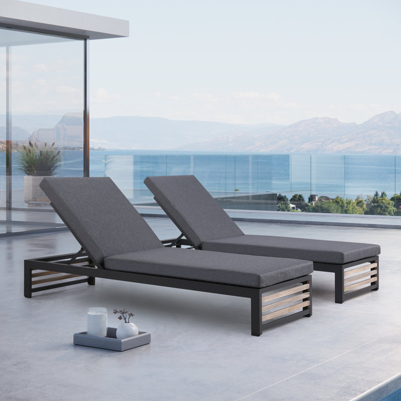 Chaise longue d'extérieur en teck Pawni, Gris anthracite