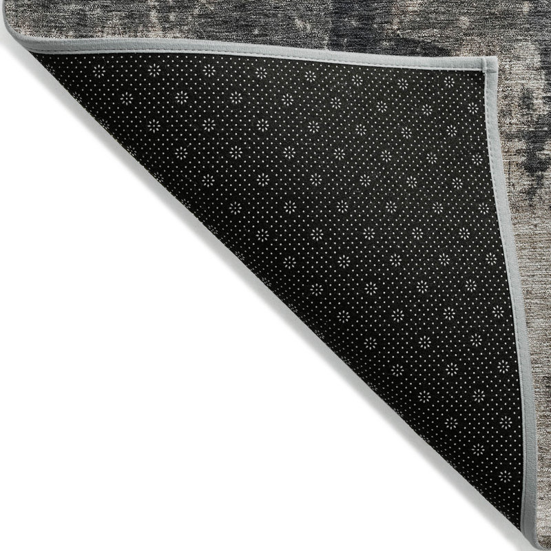 Taupe and Black Abstract Washable Indoor/Outdoor Rug
