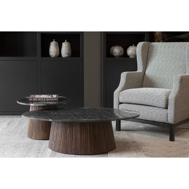 Maxim Black Marble Top Coffee Table with Brown Mango Wood Base