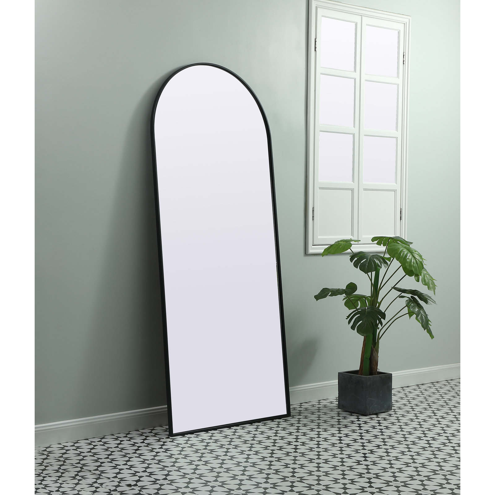 Sabine Metal Arch Wall Mirror, Black, 76" x 32"