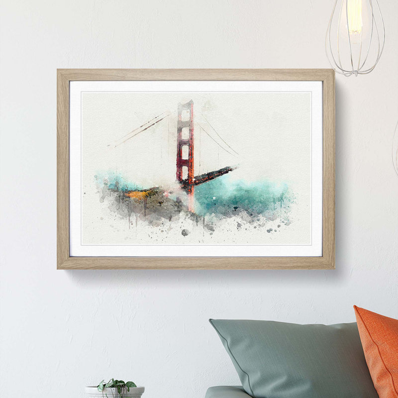 The Golden Gate Bridge in San Francisco - Picture Frame Graphic Art Print, 62cm H x 87cm W x 2cm D, Oak Framed