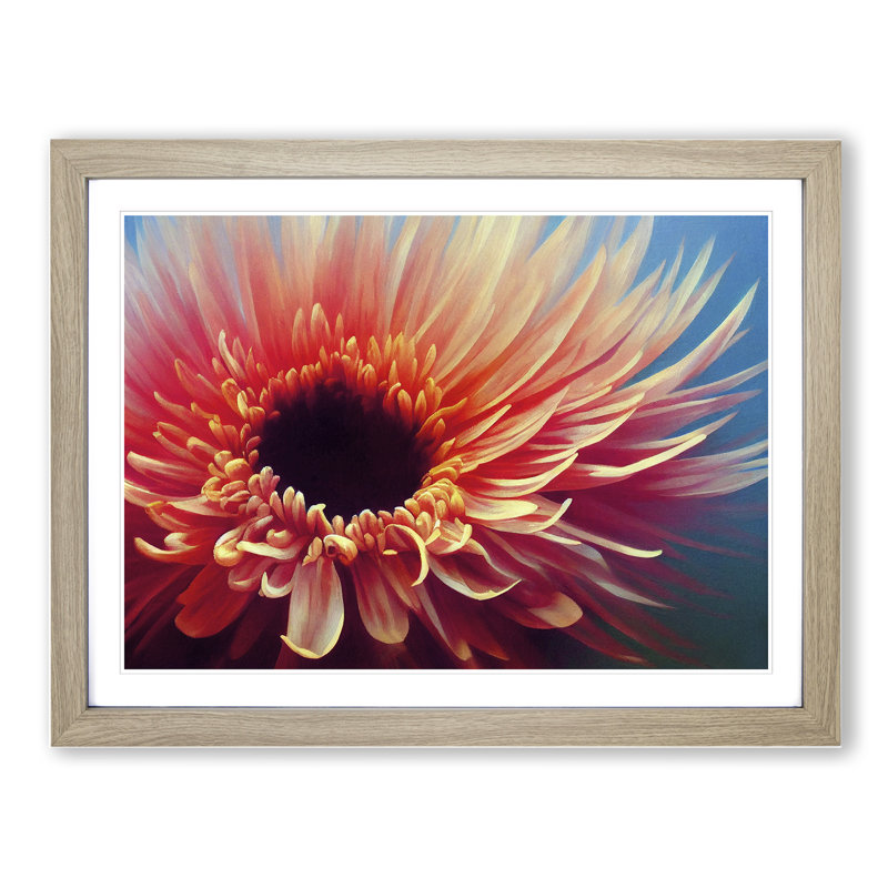 Exciting Chrysanthemum Flower - Single Picture Frame Painting, 25cm H x 34cm W x 2cm D, Oak