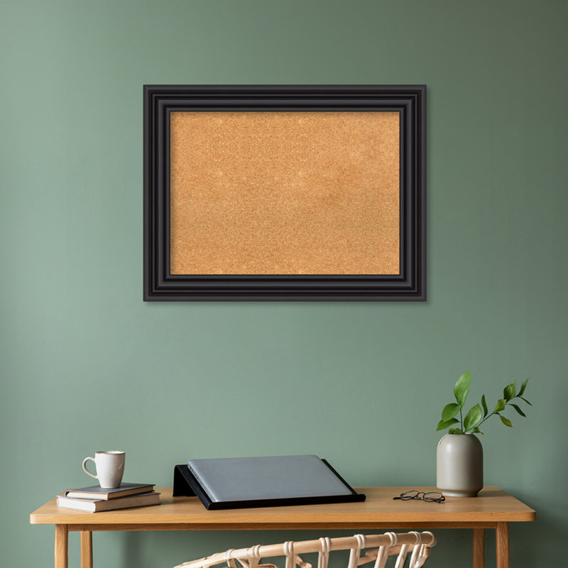 Natural Cork Bulletin Board with Black Plastic Frame 28x20
