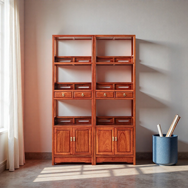 New Chinese Classic Retro Style Bookcase, (2 Shelves) 73.2"H x 47.2"W x 13.8"D