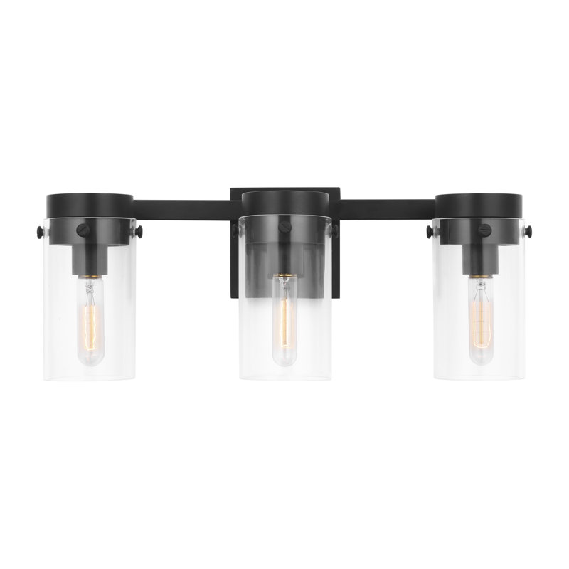 Chapman & Myers Garrett Bathroom Bedroom Wall Fixture In Aged Iron Finish With Clear Shade, 8.5" H x 21.125" W x 5.625" D
