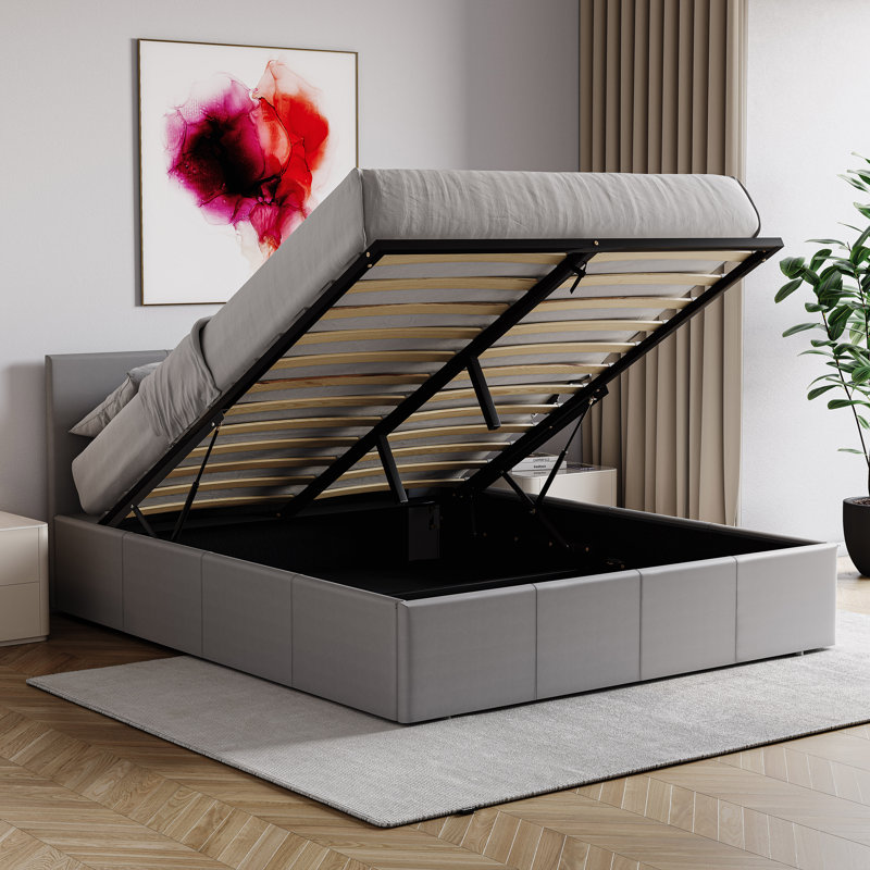 Wilna Upholstered Ottoman Bed, Double (4'6), Grey